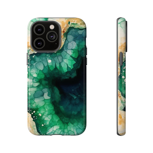 Green Geode in Watercolor - Impact Resistant Phone Case iPhone 14 Pro Max Glossy